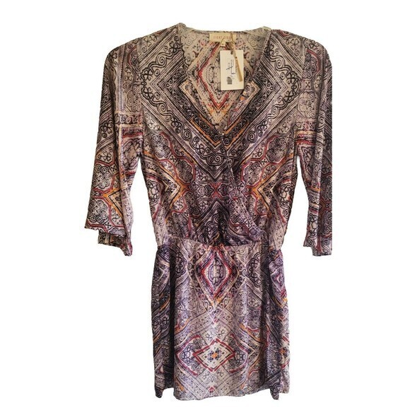 Eight Sixty Womens Bell Sleeve Cream Multicolor Lined Dress Multi Pattern Size M - Picture 1 of 12